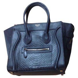 Céline Micro Black Leather Python Embossed Handbag Black