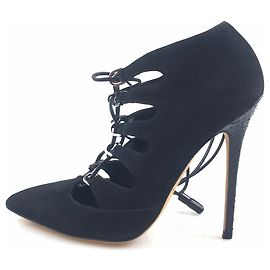 Brian Atwood Black Suede Lace-Up Ankle Boot Black