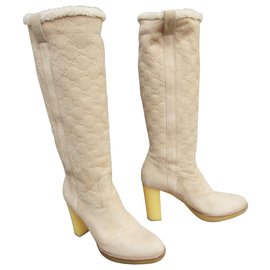 Gucci-bottes Gucci en mouton retourné (shearling)-Blanc cassé