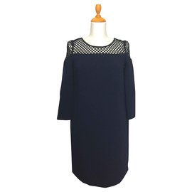 The Kooples-robe bleu nuit, haut en dentelle et ouverture dos-Noir,Bleu Marine