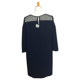 The Kooples-blue night dress, lace top and back opening-Black,Navy blue