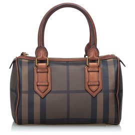 Burberry-Burberry Brown - karierte Leinwand-Boston-Tasche-Braun,Mehrfarben 