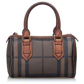Borsa Boston Burberry Brown Plaid Canvas Marrone Multicolore