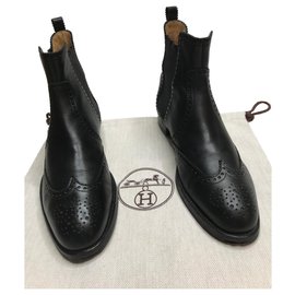 Hermès-Brighton black ankle boots-Black
