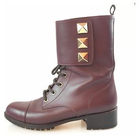 Valentino Brown Rockstud Lederstiefel Braun Dunkelbraun