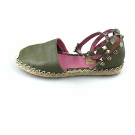 Alpargata Rockstud De Cuero Verde Valentino Verde