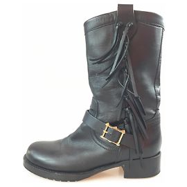 Valentino Schwarze Stiefel mit Fransen Schwarz