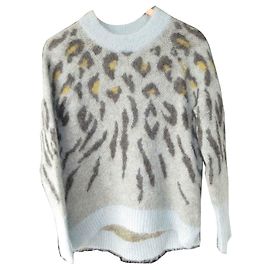 All Saints Mohair-Pullover Blau Grau Senf