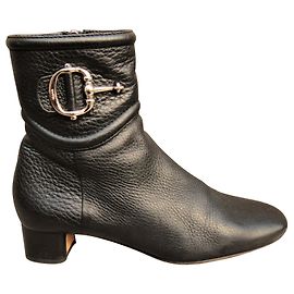 Gucci ankle boots black grained leather Black