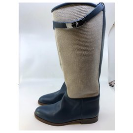 Hermès-Jumping boots-Blue,Cream