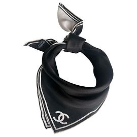 Chanel Square Black ecru silk Black Cream