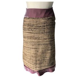 Matthew Williamson-Impresionante falda de seda y terciopelo.-Beige,Púrpura