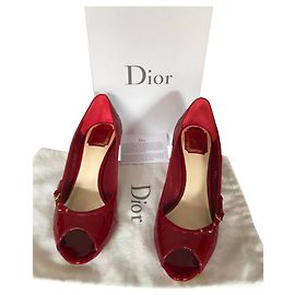 Dior Lady Dior Patent Leather Heels Red Red