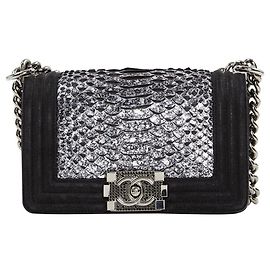 CHANEL BOY PYTHON SELTEN! Schwarz Silber