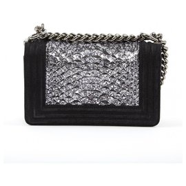 Chanel-CHANEL BOY PYTHON RARE!-Black,Silvery