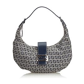 Fendi Grey Zucchino Toile Sac Hobo Sac Bleu Autre Gris Bleu Marine