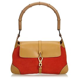 Gucci Red Bamboo Suede Jackie Brown Red Light brown