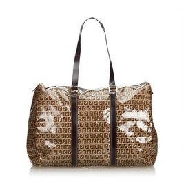 Fendi-Fendi Brown Zucchino Coated Canvas Duffle Bag-Brown