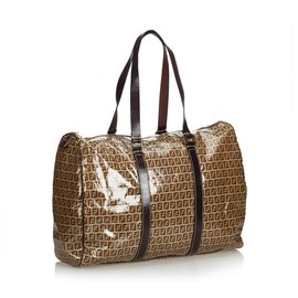 Fendi-Fendi Brown Zucchino Coated Canvas Duffle Bag-Brown