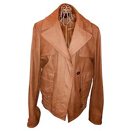 Gucci Giacca in pelle nabuk oro beige con logo foderato e gilet di pecora staccabile Beige