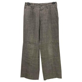 Yohji Yamamoto-Pantalones de lino-Gris pardo