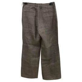 Yohji Yamamoto-Pantalones de lino-Gris pardo