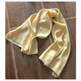 Autre Marque-Scarf 100% yellow woven silk patterns tone on tone Perrier-Yellow