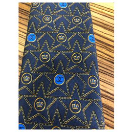 Chanel-Monogram Tie-Dark blue