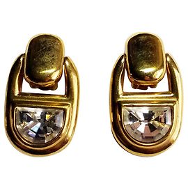Guy Laroche Brincos de clipe de strass branco Dourado