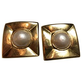 Jean Louis Scherrer-Classic clip earrings-White,Golden