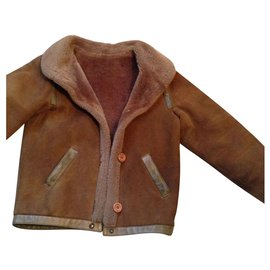 Christian Dior-DIOR Jackets, fur shop. interior sheep color brown-olive green, brown olive green suede outer with leather straps.-Light brown