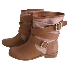 Mellow Yellow Neuves 1/2 camel leather and canvas boots Caramel