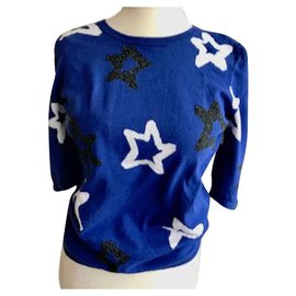 Jc De Castelbajac-Handmade pretty blue sweater with stars-Dark blue