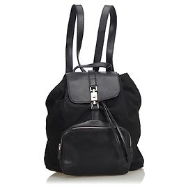 Gucci Rucksack aus schwarzem Leder Jackie Drawstring Schwarz