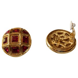 Jean Louis Scherrer-Red and gold clip earrings-Red,Golden