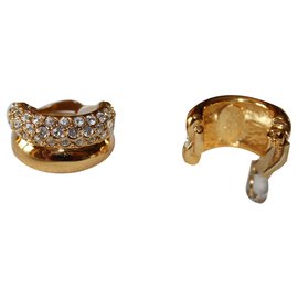 Jean Louis Scherrer-Gold clip earrings and white rhinestones-Golden