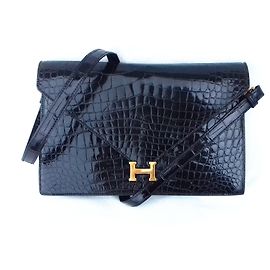 Hermès Sac à main Lydie Crocodile Noir de SPA New Strap Negro