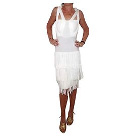 Herve Leger Vestido Charleston Eggshell em Rayon Fora de branco