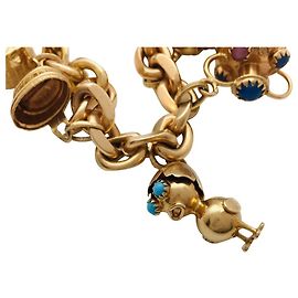 inconnue Bettelarmband aus Gelbgold und farbigen Steinen. Andere