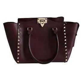 Valentino Rockstud Handbag Dark Red Leather Dark red