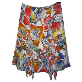 Falda Escada De Seda Estampado Floral Multicolor