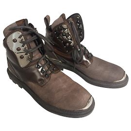 Louis Vuitton Boots Leather Lizard Chocolate Silvery Silvery Chocolate