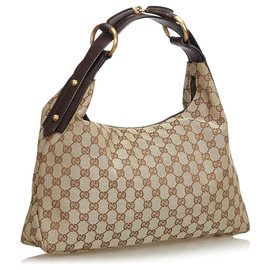 Gucci-Gucci Brown GG Jacquard Horsebit Sac Hobo-Marron,Beige,Marron foncé