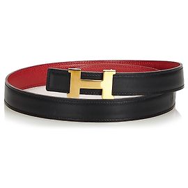 Hermès Cinturón de cuero negro Hermes Constance Negro Roja