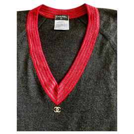 Chanel-Camisola de Caxemira com logótipo vintage-Cinza