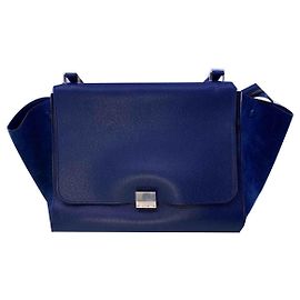 Borsa a mano Céline Trapeze blu in pelle e velluto Blu