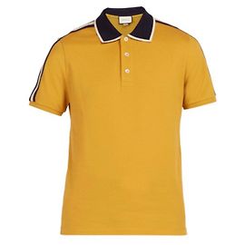 Camicia Gucci in cotone piqué con maniche a logo TAGLIA L nuova Senape