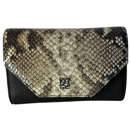 Autre Marque Louis XIV wallet "Joan" Python beige / Black leather Python print