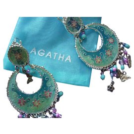 Autre Marque-AGATHA Turquoise / silver enamel earrings NEUVES-Turquoise