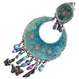 Autre Marque-AGATHA Turquoise / silver enamel earrings NEUVES-Turquoise